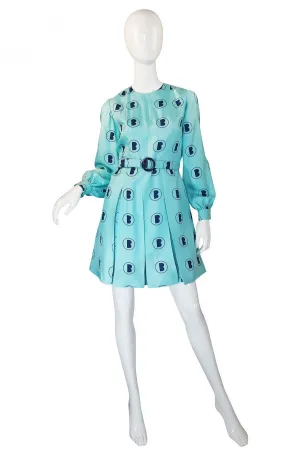 1960s Turquoise Barocco Silk Dress Set
