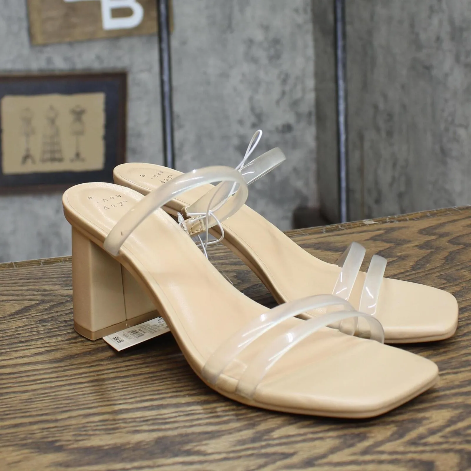 A New Day Womens Stacy Mule Heels 89530503 Clear Brown 8.5M