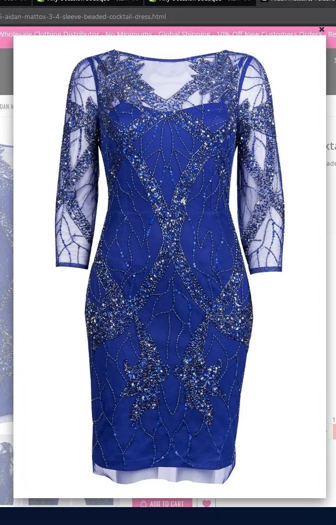 Aidan Mattox MD1E203136 3-4 Sleeve Beaded Cocktail Dress