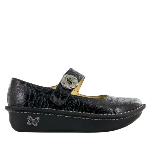 ALEGRIA Nursing Shoes Slip On Womens - Black Embossed Rose
