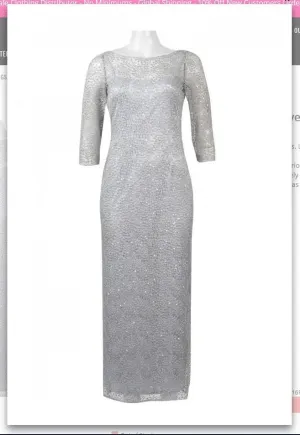 Alex Evenings 2121586 Boat Neck 3-4 Sleeve Embellished Lace Mesh Dress (Petite)