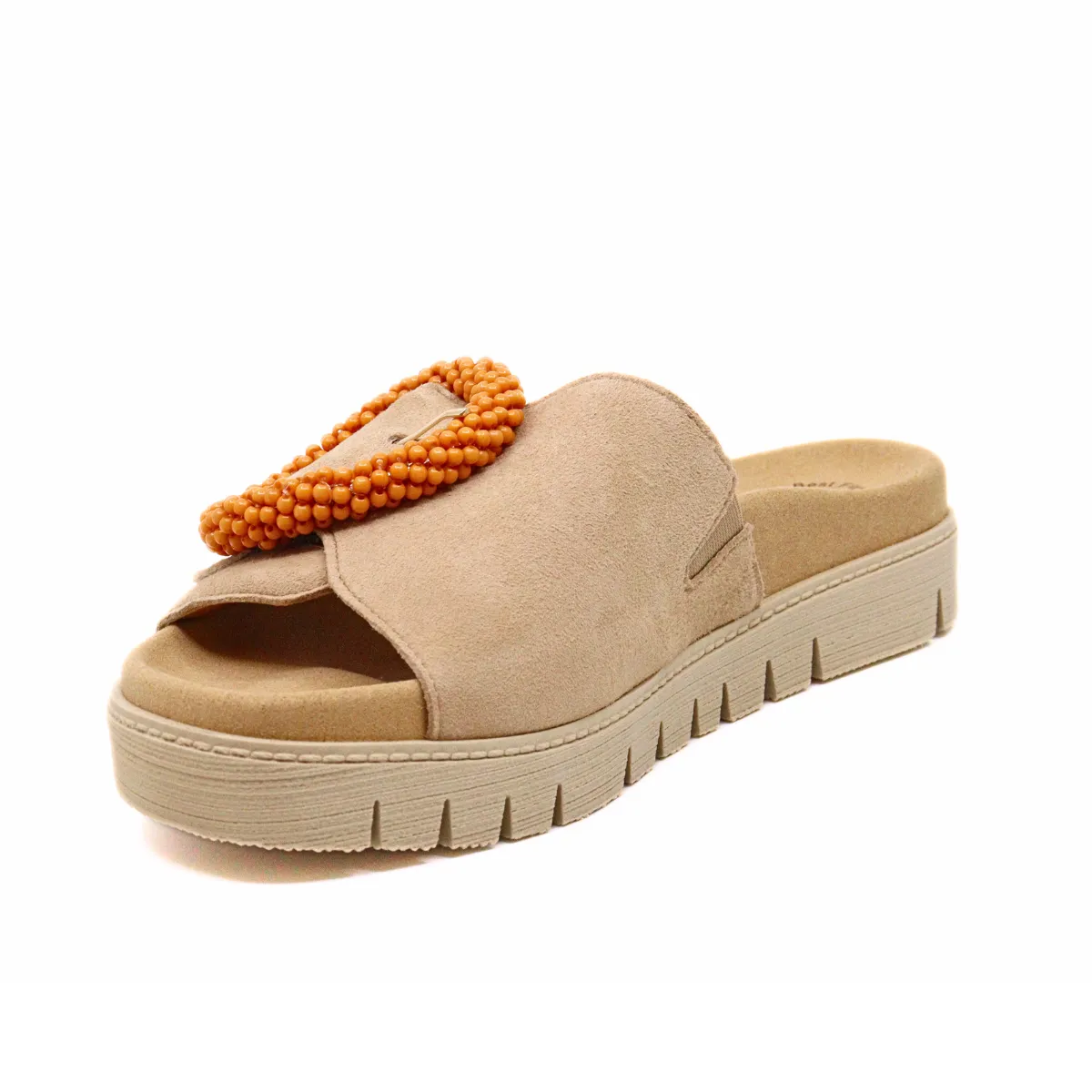 Beaded Buckle Sandal Caramel
