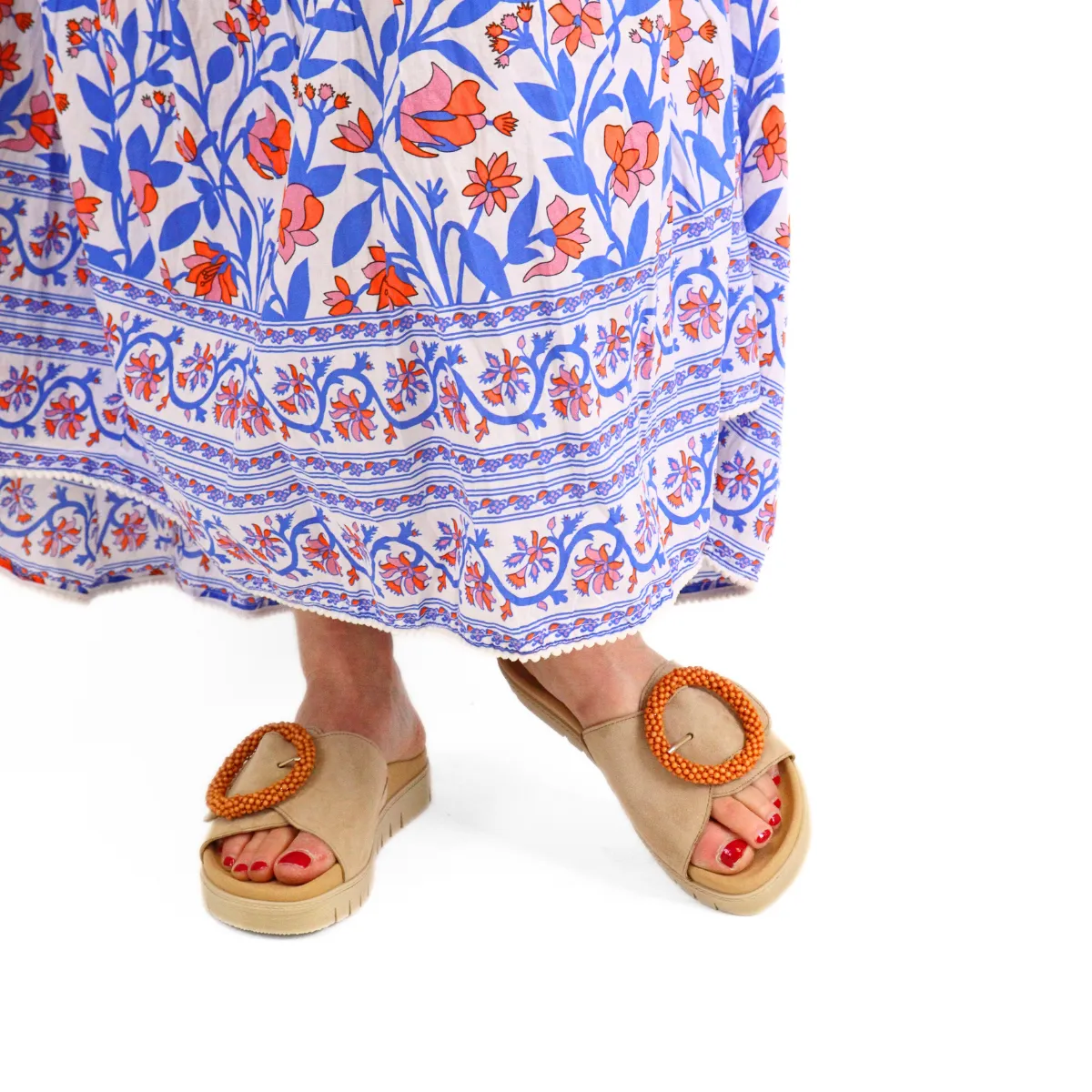 Beaded Buckle Sandal Caramel