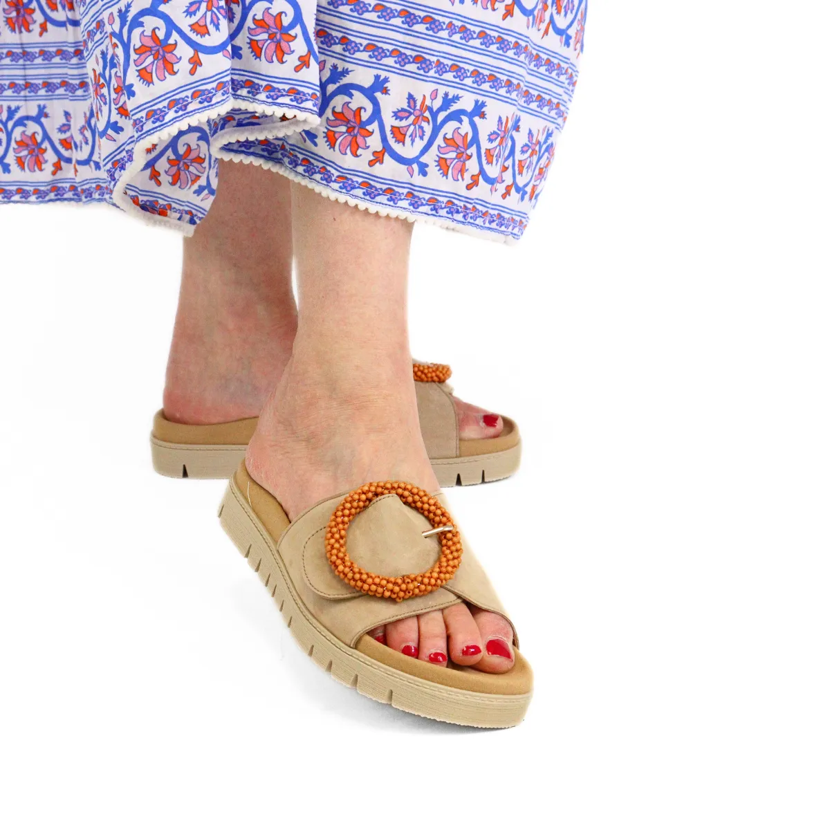 Beaded Buckle Sandal Caramel