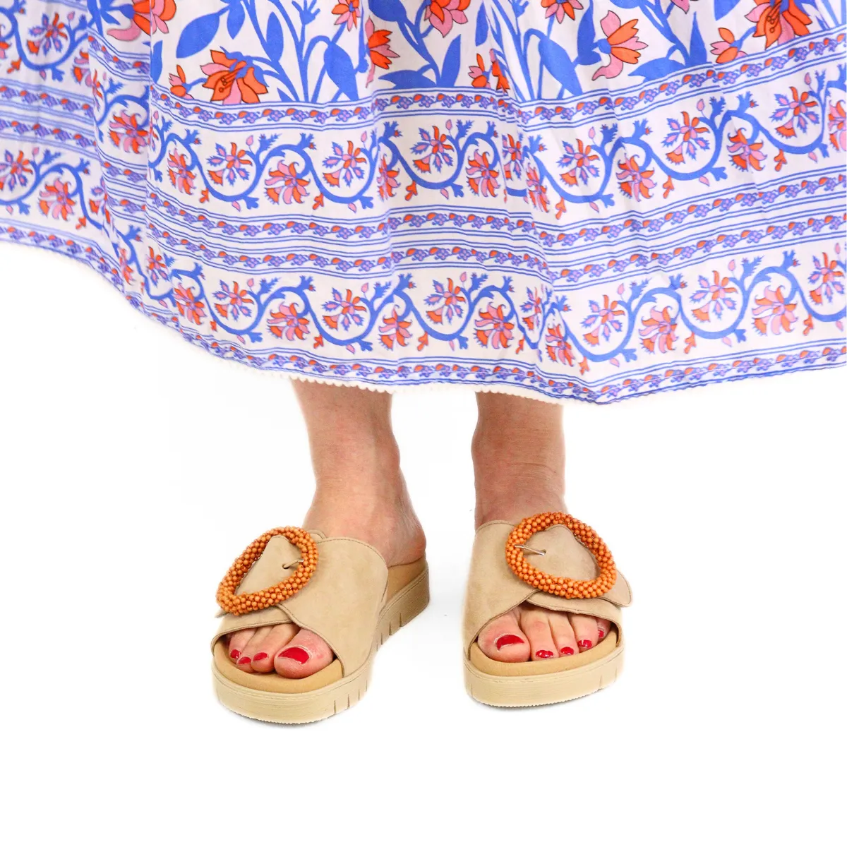 Beaded Buckle Sandal Caramel