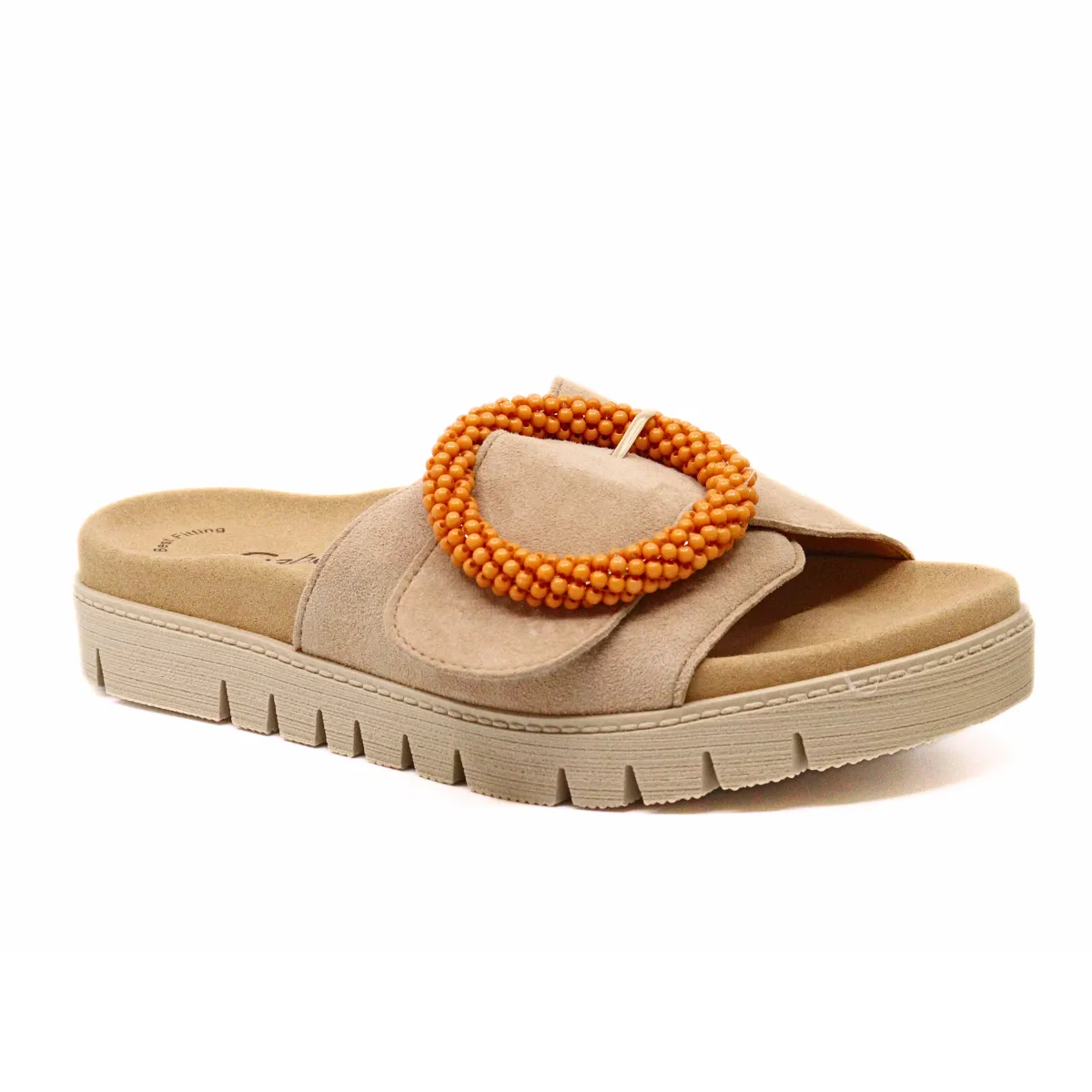 Beaded Buckle Sandal Caramel