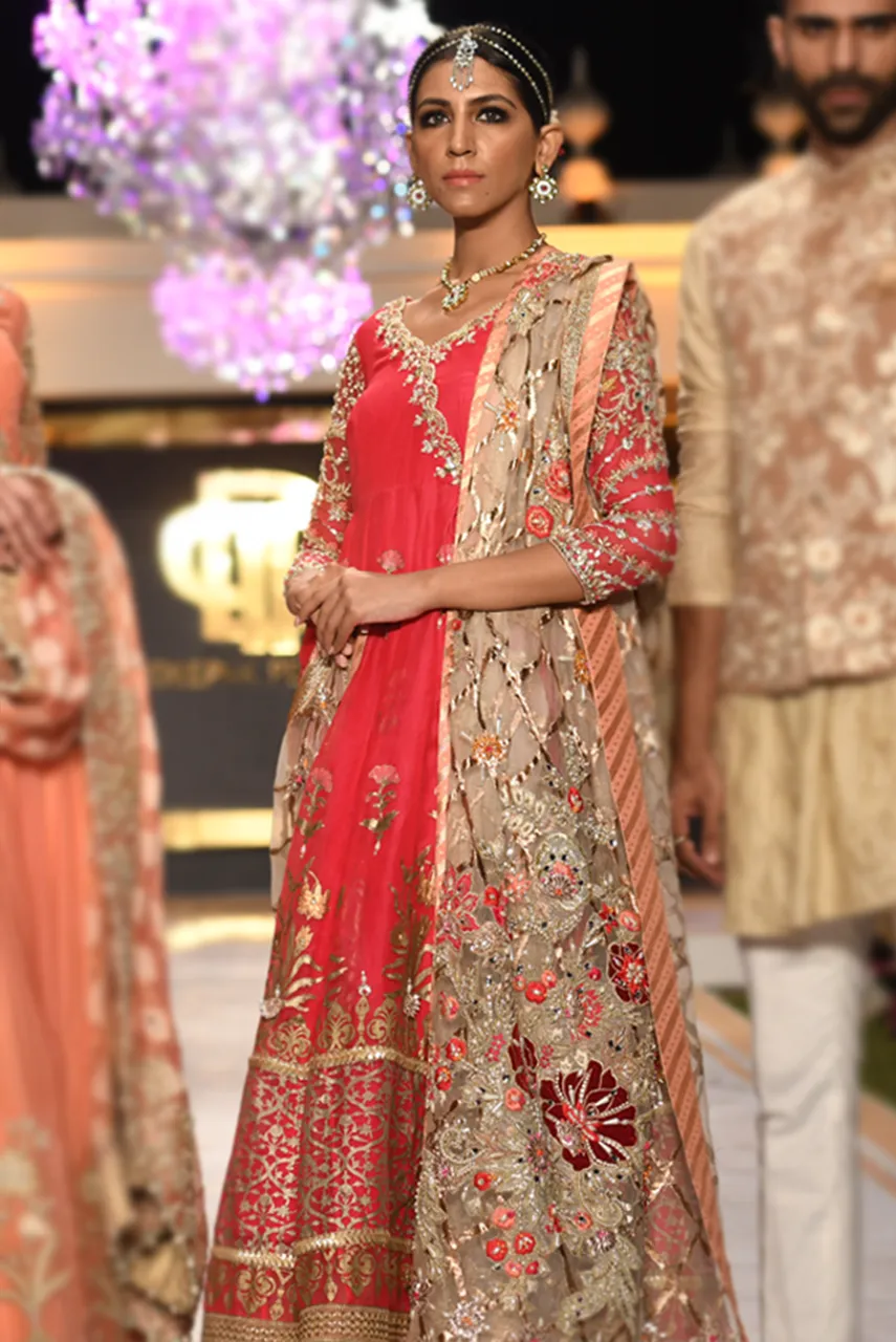 Beautiful bridal anarkali dress embroidered in fuchsia pink color # B3423