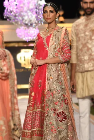 Beautiful bridal anarkali dress embroidered in fuchsia pink color # B3423
