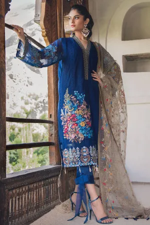 Beautiful embroidered Pakistani designer cotton dress in blue color # P2370