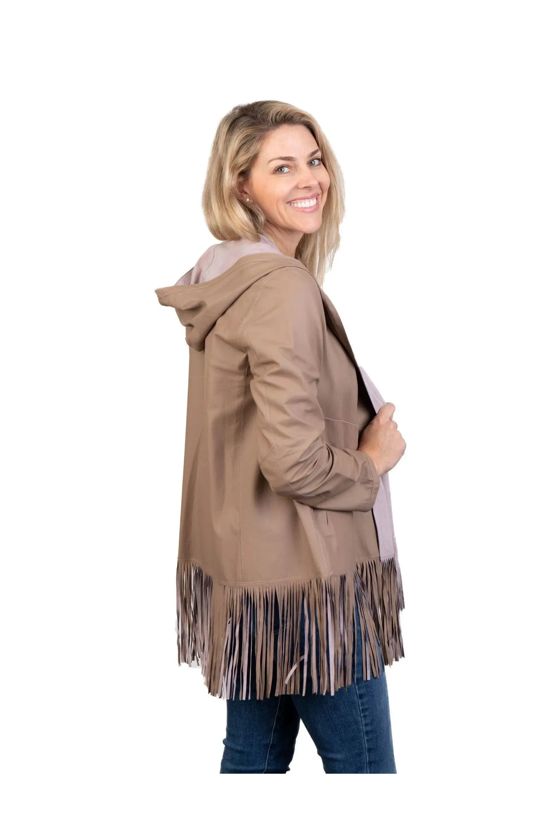 Beige Suede Reversible Jacket w/ Hood