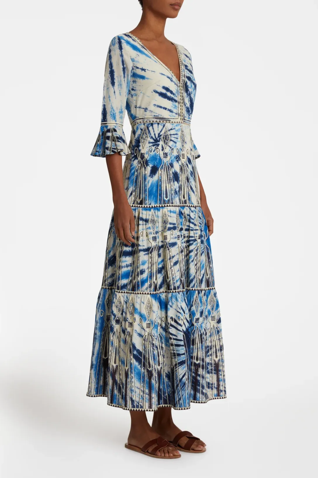 Bella Dress | Blue Tie Dye Embroidery