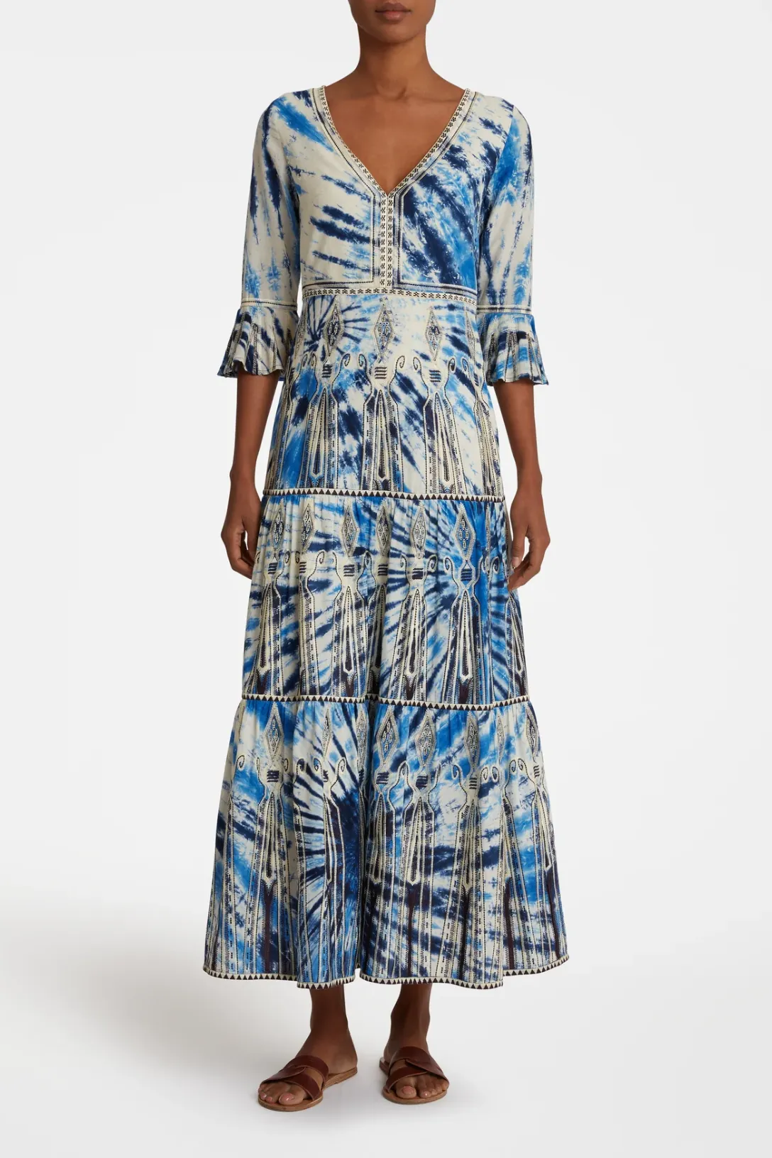 Bella Dress | Blue Tie Dye Embroidery