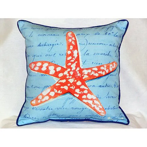 Betsy Drake Coral Starfish Blue Pillow- Indoor/Outdoor