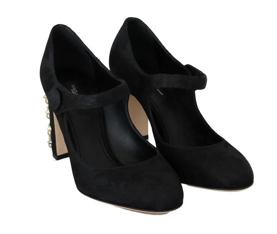 Black Brocade Crystal Gold Studded Shoes