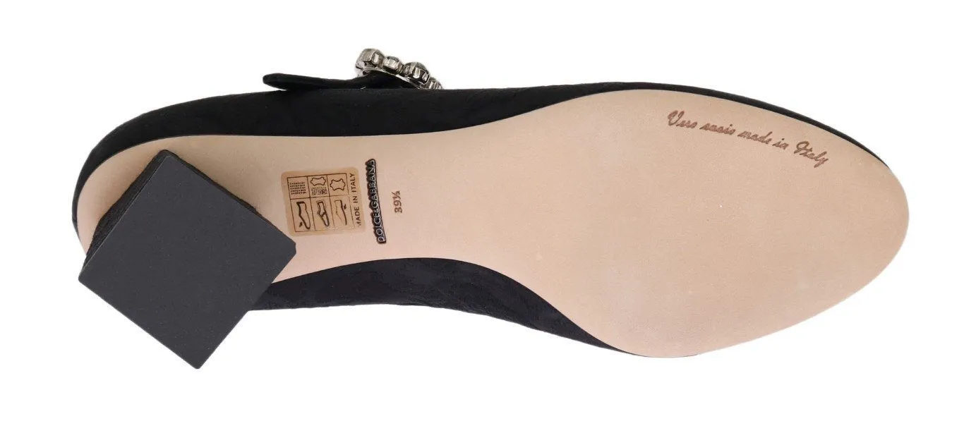 Black Brocade Crystal Mary Janes Shoes