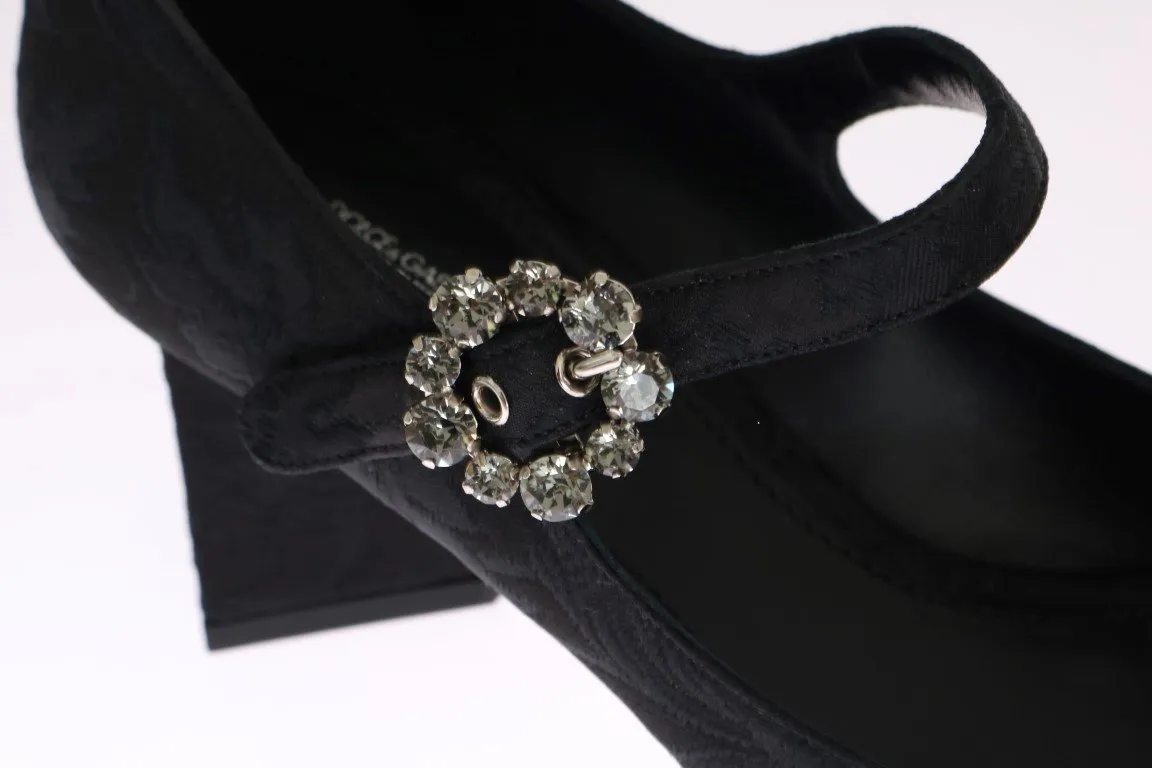 Black Brocade Crystal Mary Janes Shoes