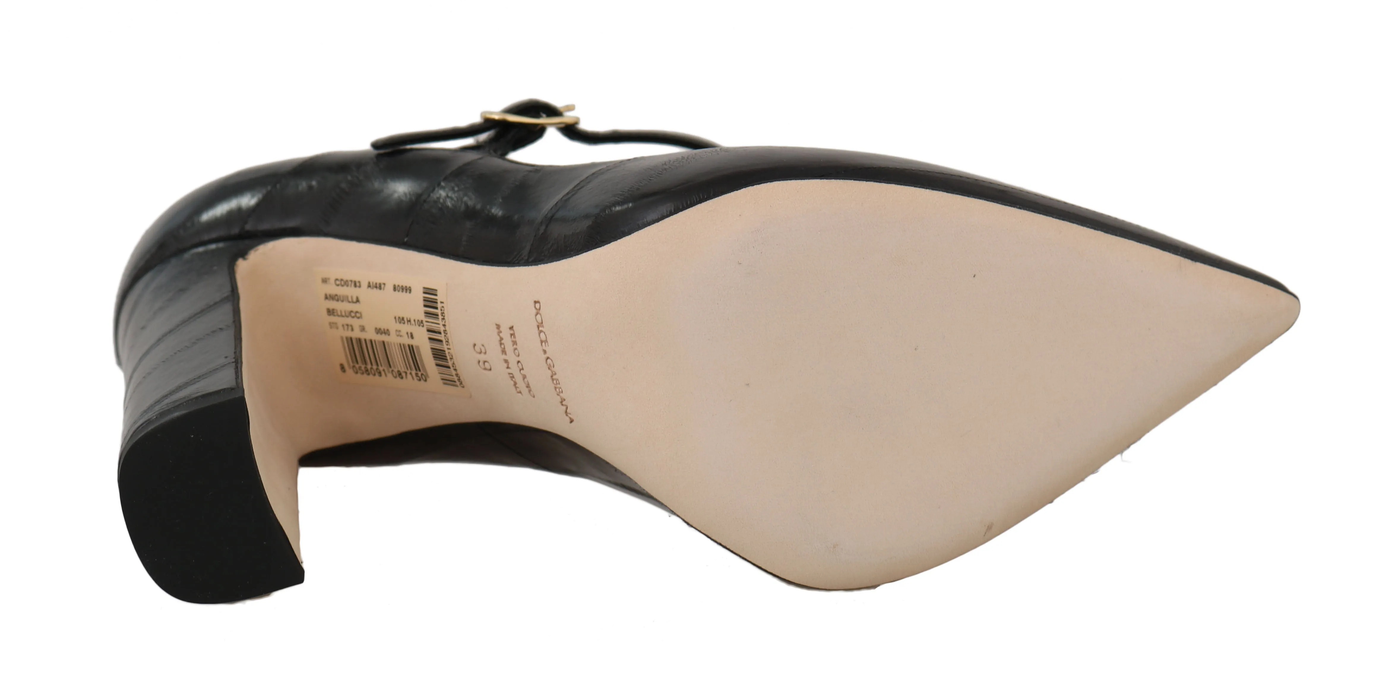 Black Eelskin Leather Mary Jane