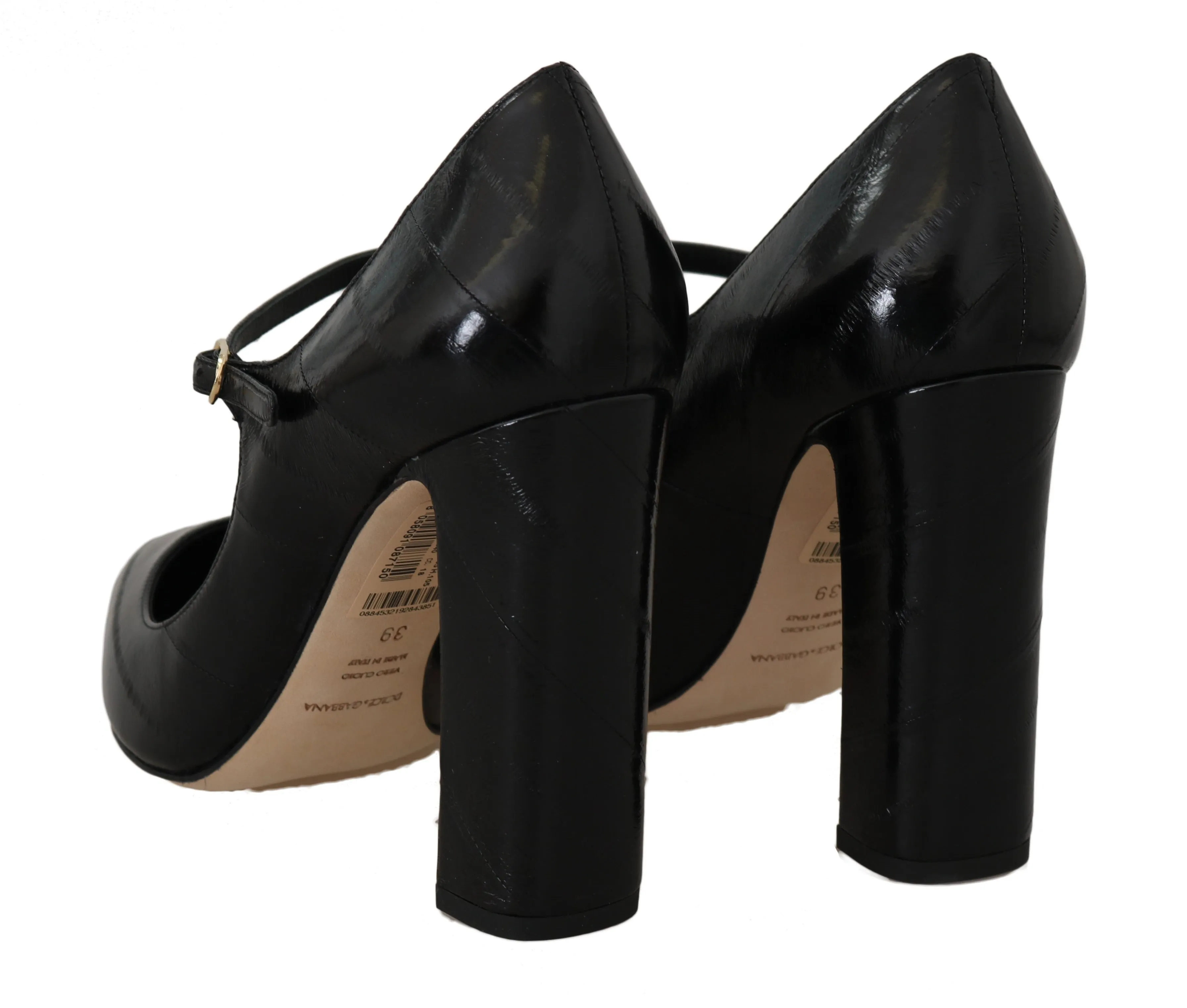 Black Eelskin Leather Mary Jane