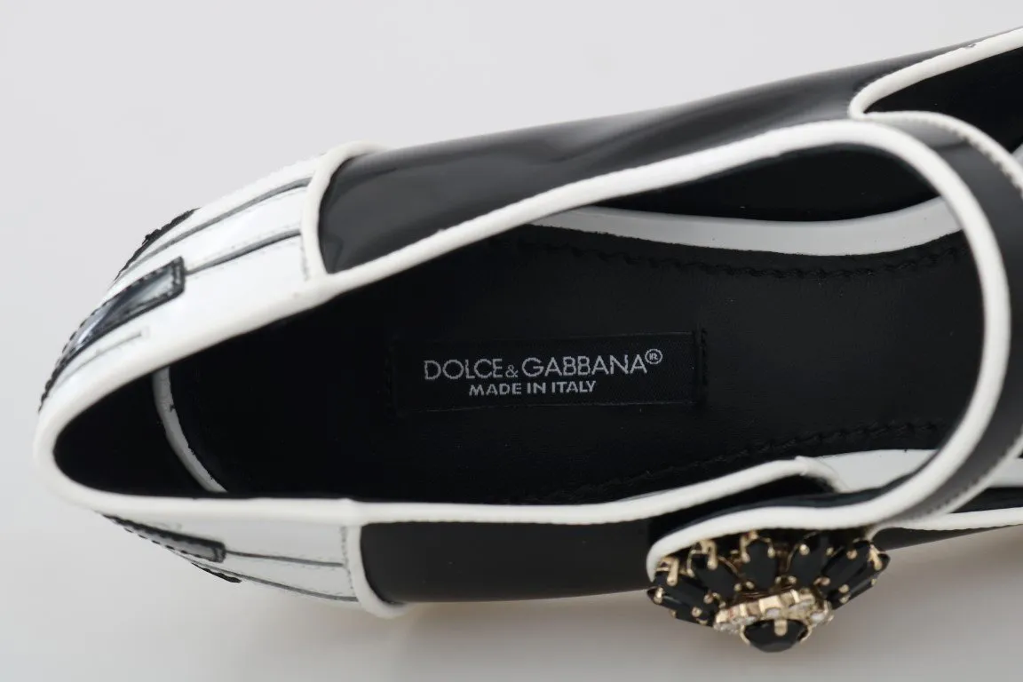 Black Leather Mary Janes Crystals Pumps