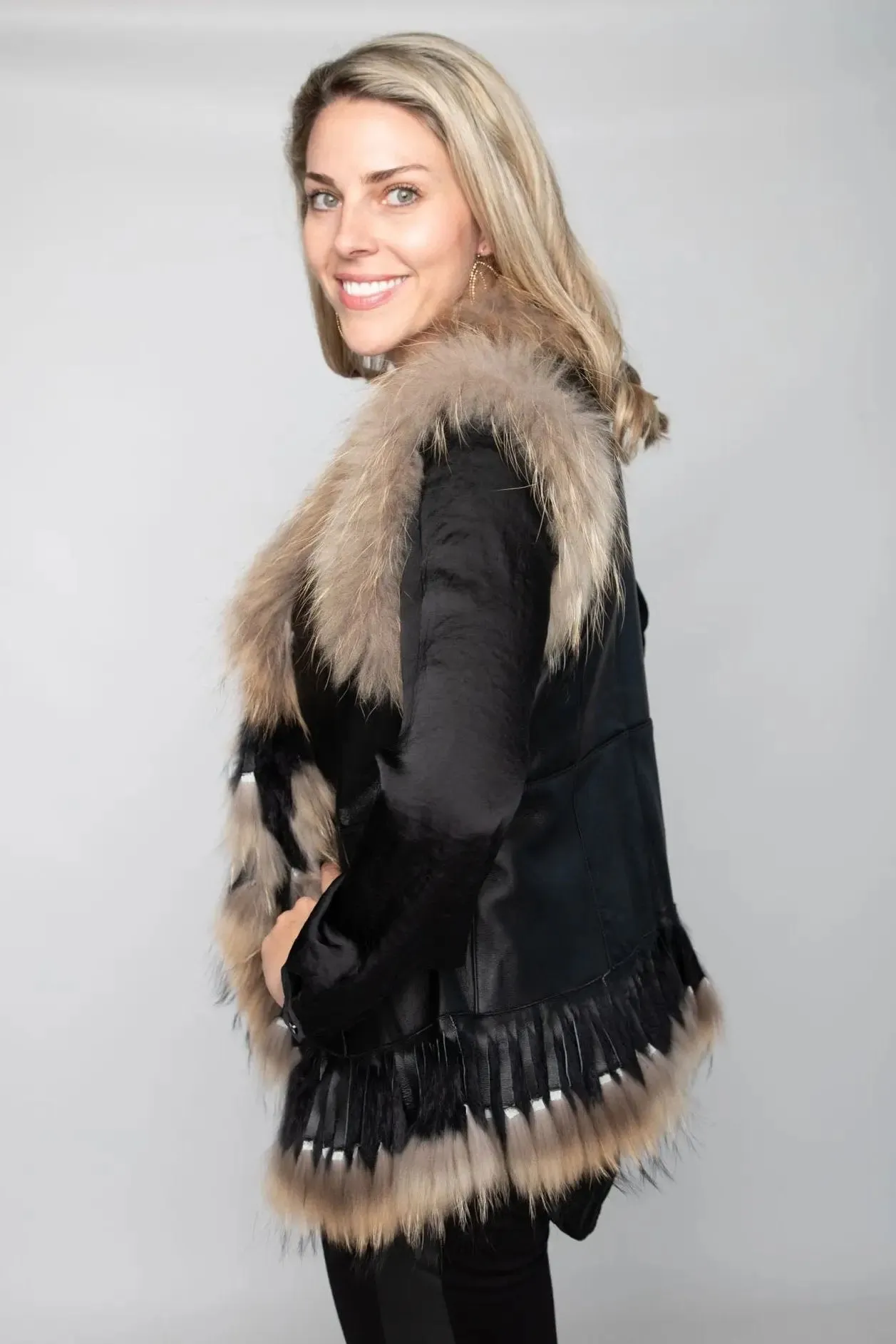 Black Leather, Rabbit, and Racoon Vest