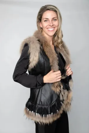 Black Leather, Rabbit, and Racoon Vest