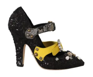Black Sequined Crystal Studs Heels Shoes
