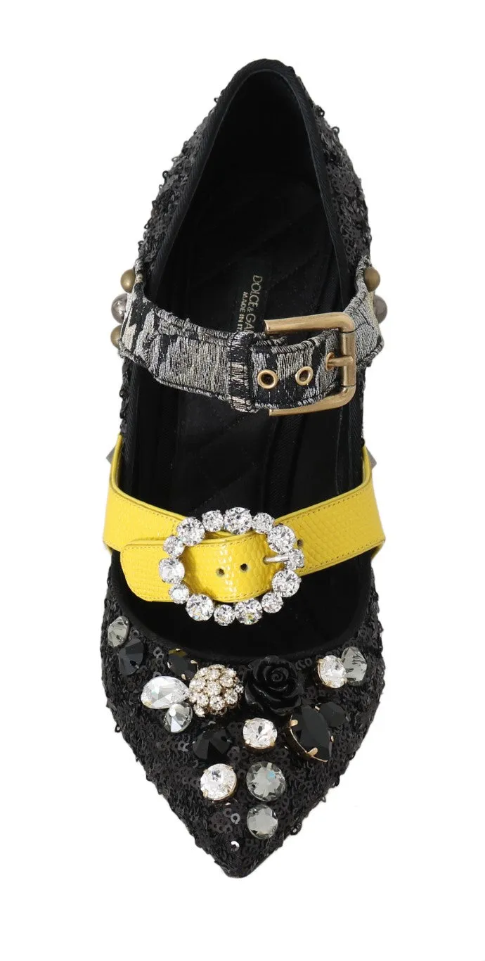 Black Sequined Crystal Studs Heels Shoes