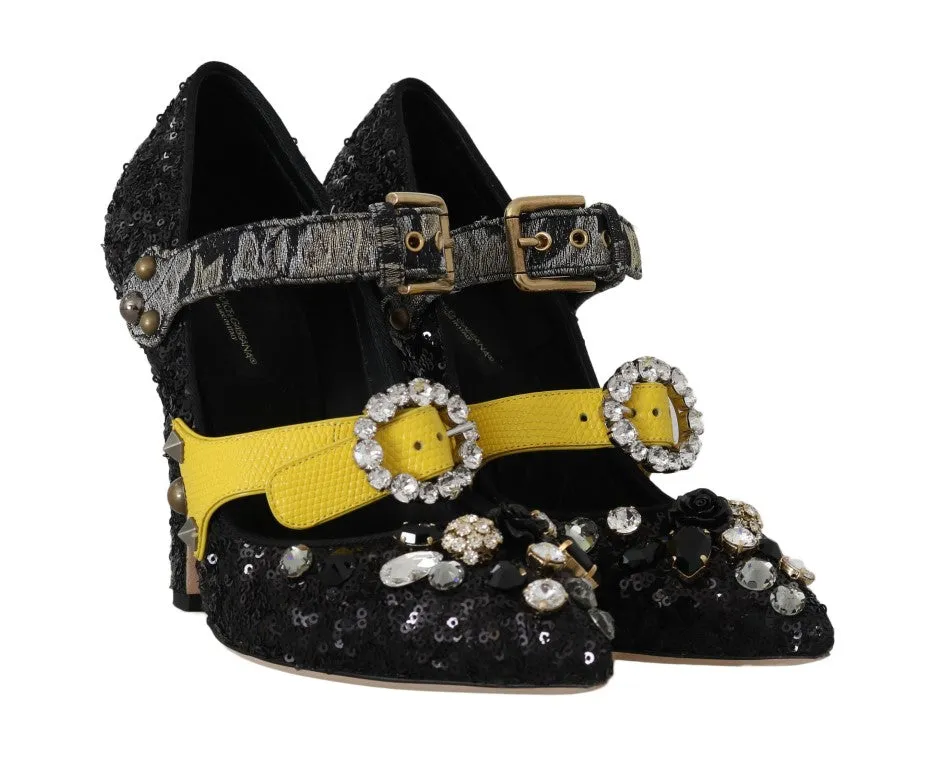 Black Sequined Crystal Studs Heels Shoes