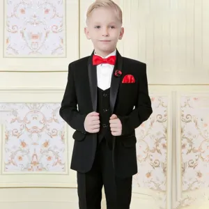Black Solid  Suit Ensemble with Crisp White Shirt for Boys