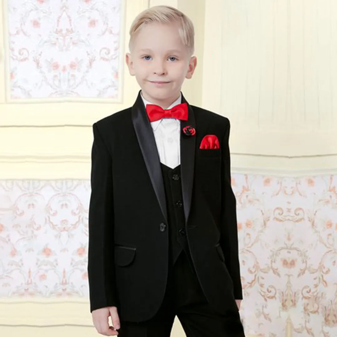 Black Solid  Suit Ensemble with Crisp White Shirt for Boys