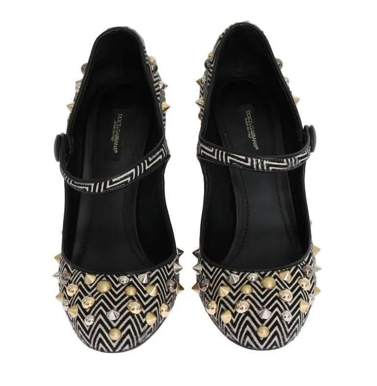 Black White Pony Fur Studded Leather Shoes