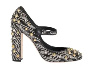 Black White Pony Fur Studded Leather Shoes
