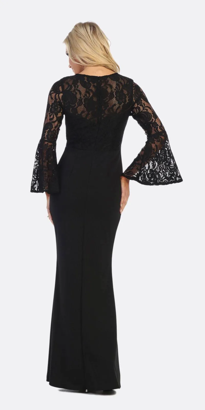 Celavie 6374 Beaded Waist Long Dress with Long Bell Sleeves