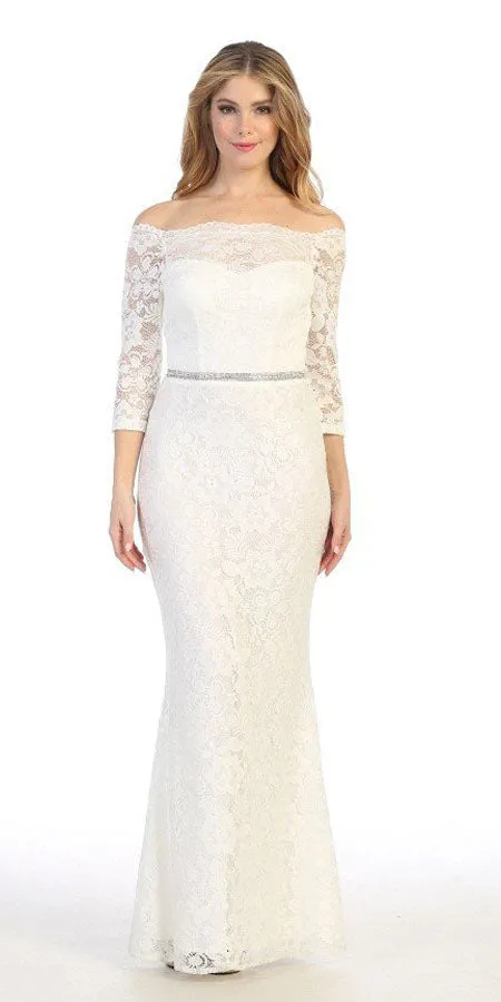 Celavie 6390L Off-Shoulder Long Formal Dress Beaded Waist