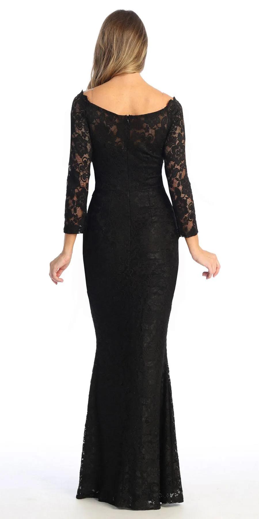 Celavie 6390L Off-Shoulder Long Formal Dress Beaded Waist