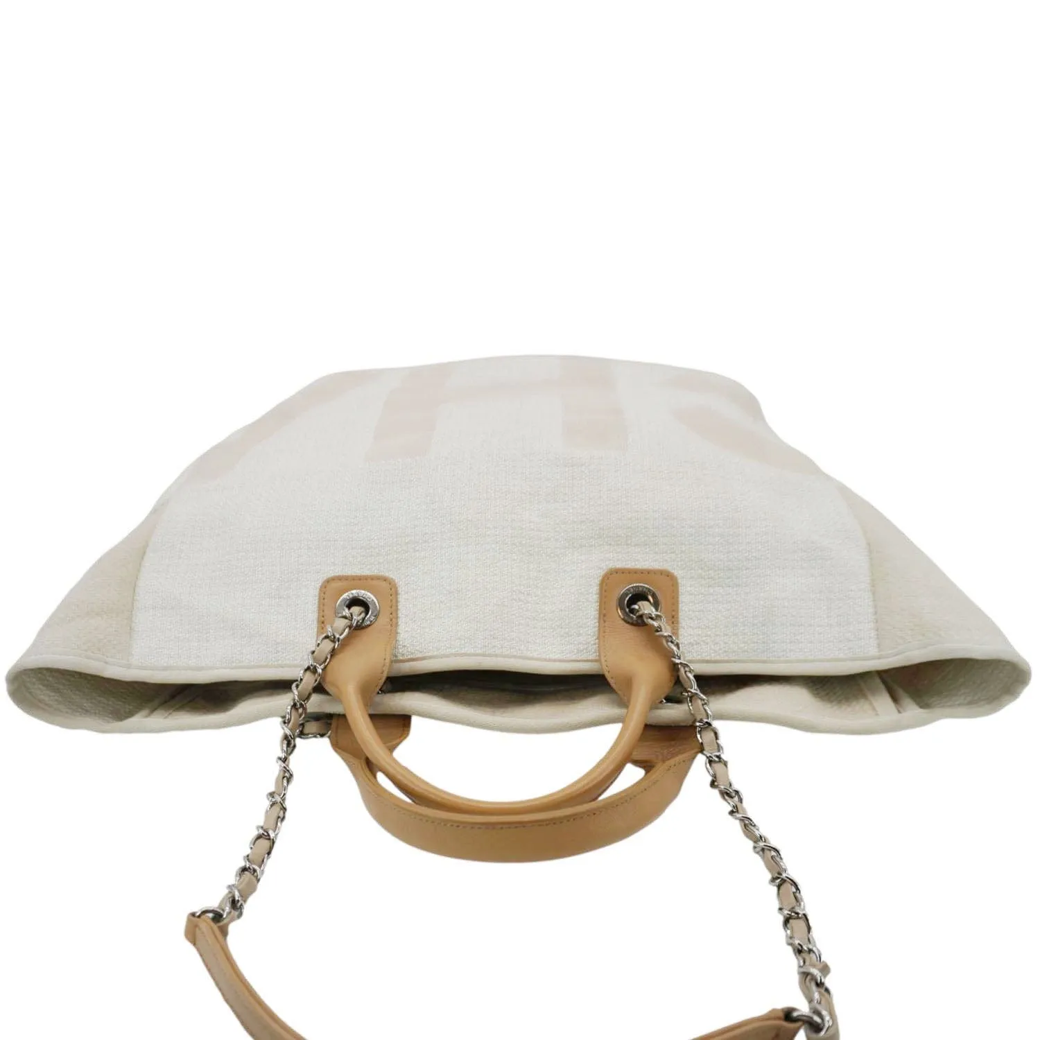 CHANEL Deauville Large Logo printed Canvas Tote Bag Cream