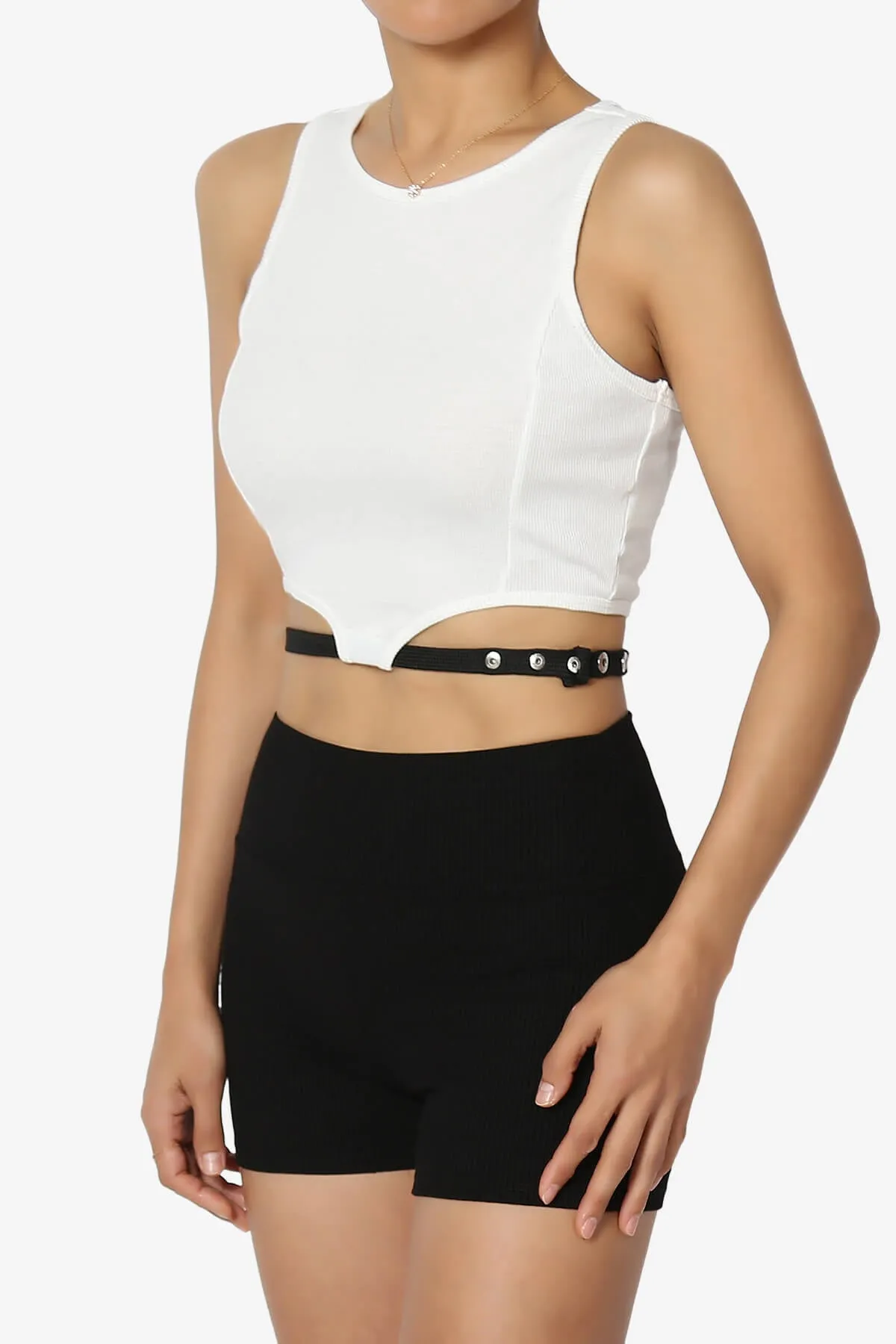 Charlotte Ribbed Crop Tank Top w Belt