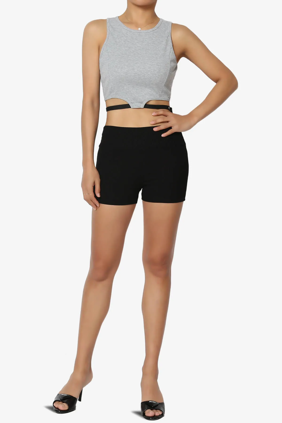 Charlotte Ribbed Crop Tank Top w Belt