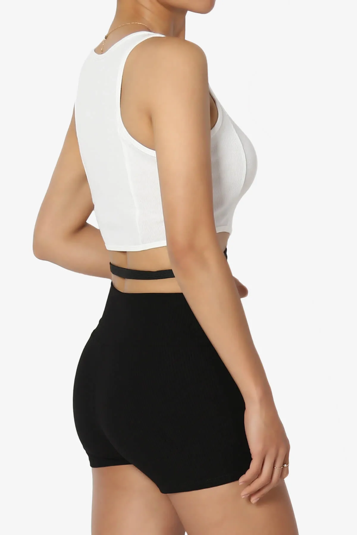 Charlotte Ribbed Crop Tank Top w Belt