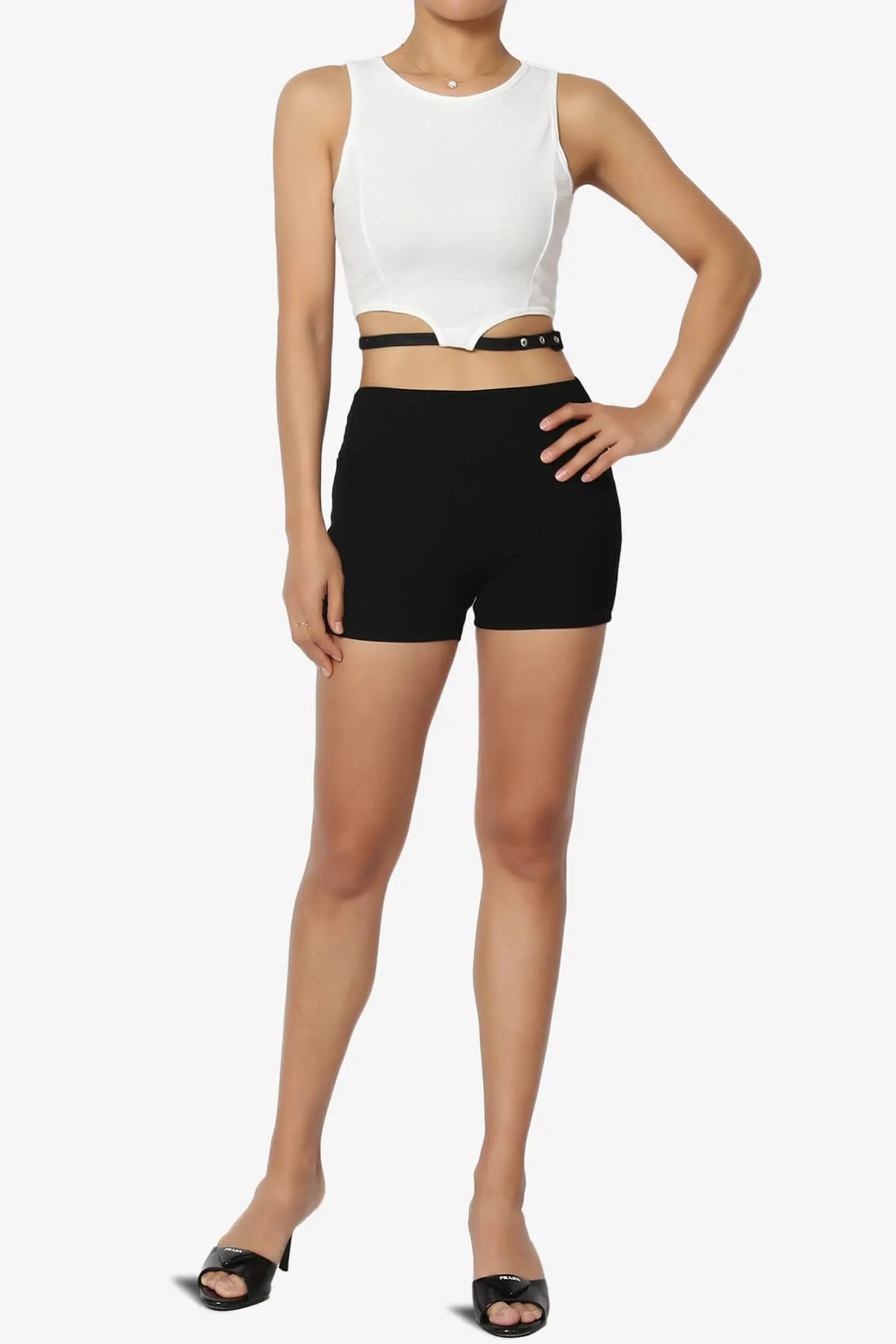 Charlotte Ribbed Crop Tank Top w Belt