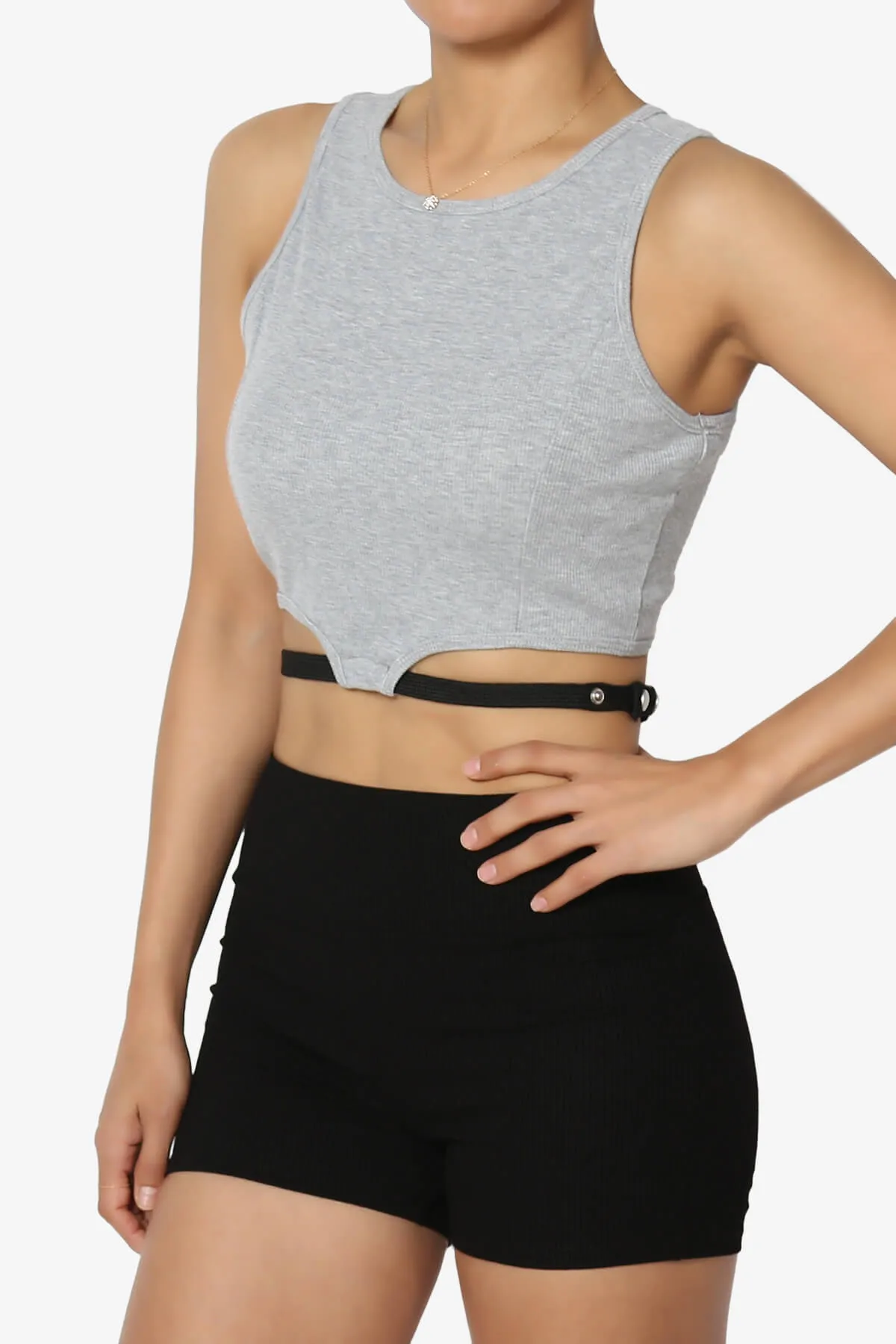 Charlotte Ribbed Crop Tank Top w Belt