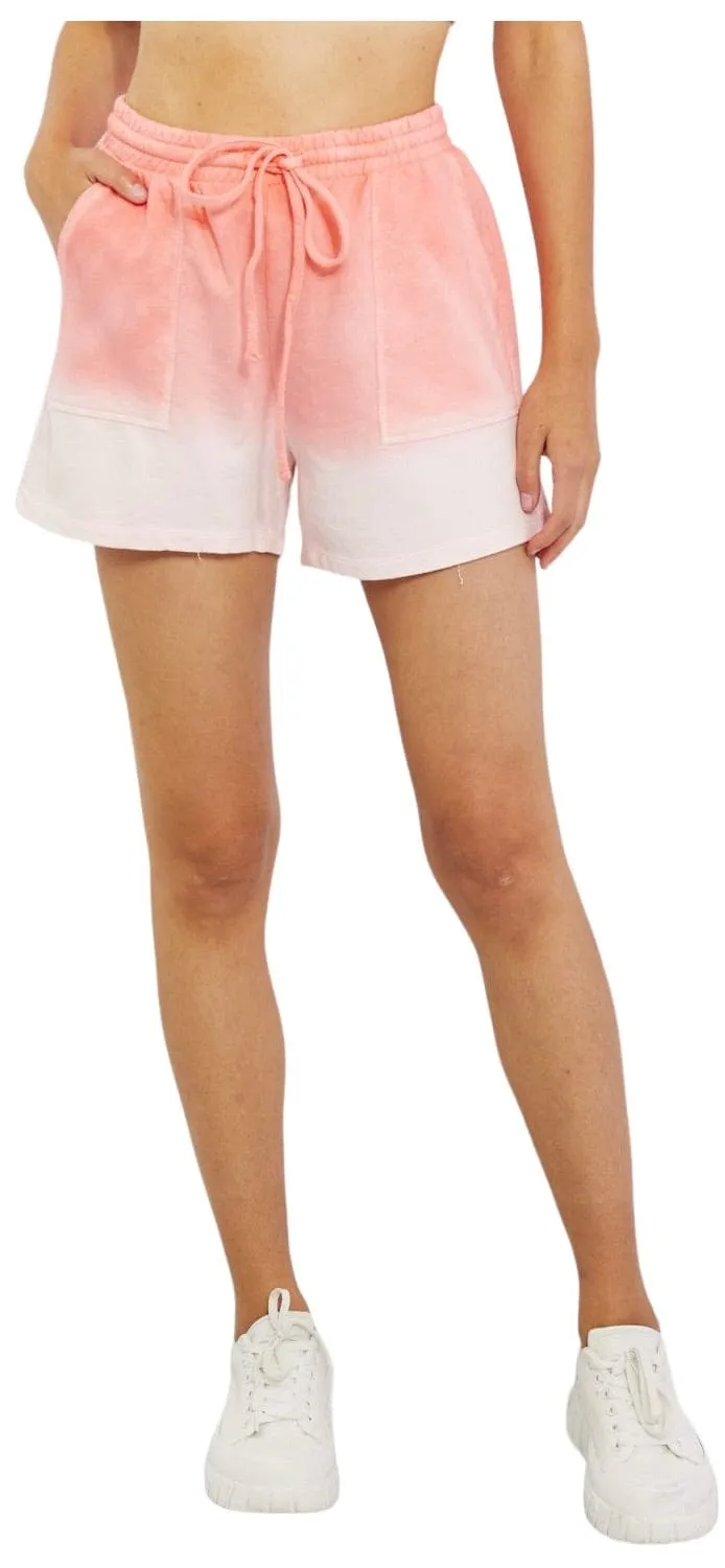 Chic Chroma: Coral High-Waisted Dip Dye Shorts