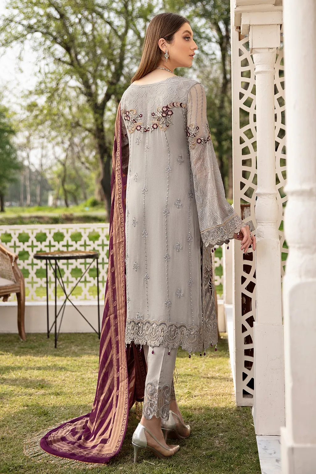 Chiffon Grey Salwar Kameez with Embroidery Work #PF386