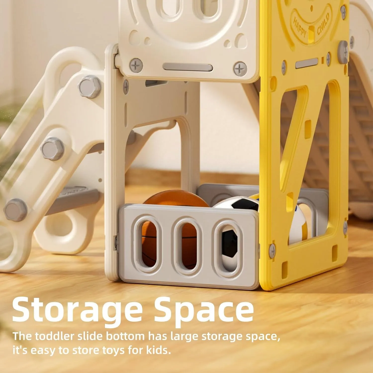 Children’s Montessori Slide Set | Basketball Hoop | Indoor or Outdoor | Yellow or Grey