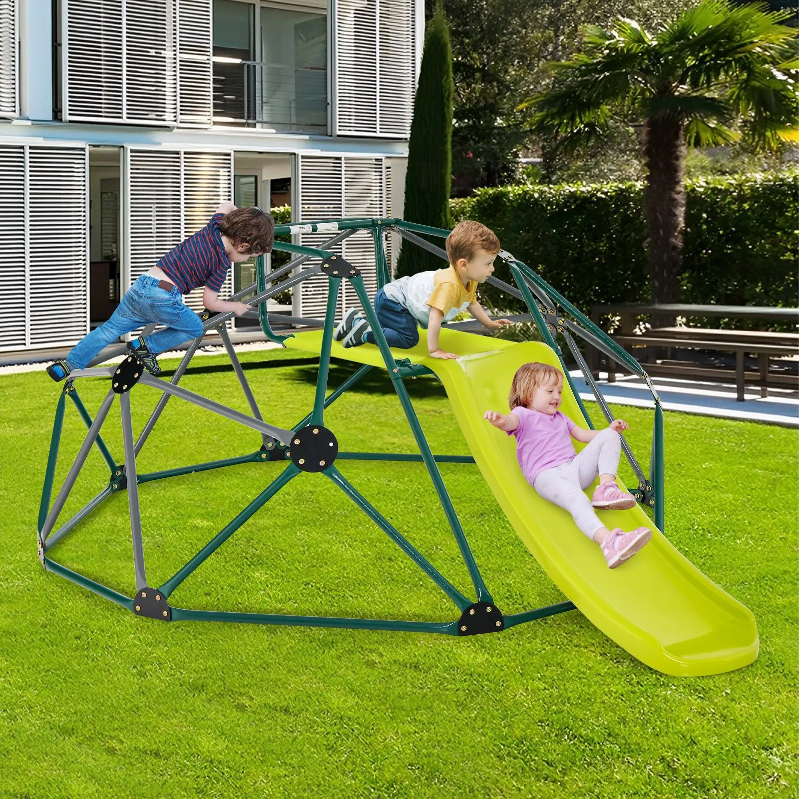 Children's XL Rust-resistant Indoor | Outdoor Montessori Climbing Frame Dome with Slide | 3-12 years