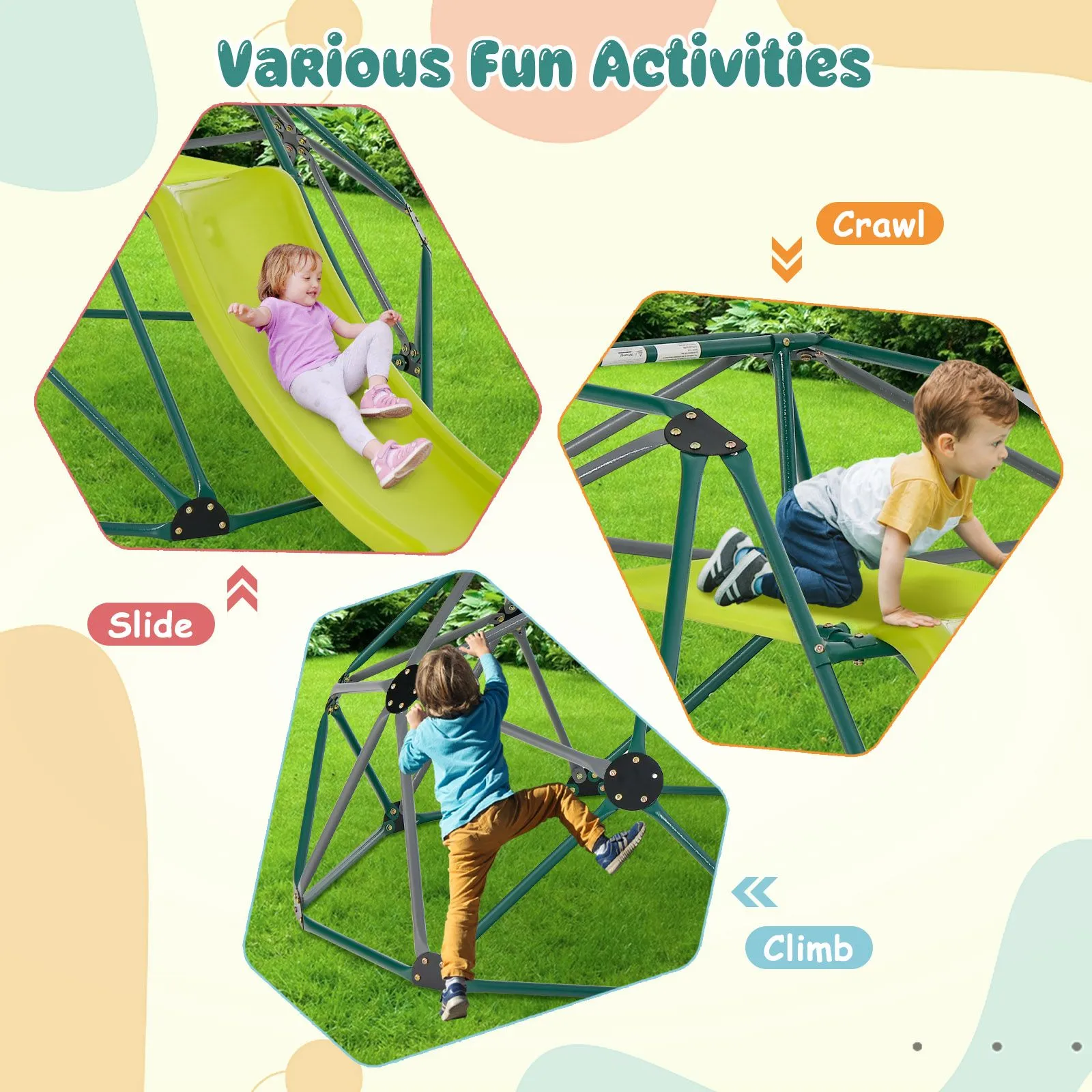 Children's XL Rust-resistant Indoor | Outdoor Montessori Climbing Frame Dome with Slide | 3-12 years