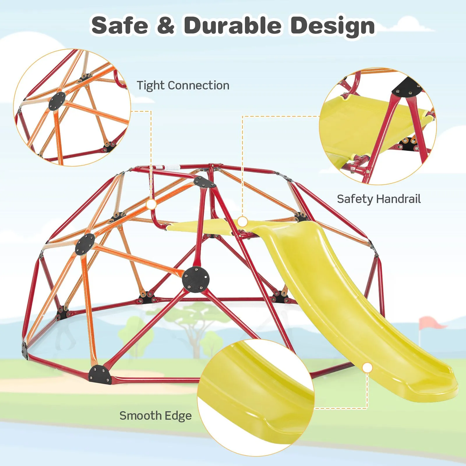Children's XL Rust-resistant Indoor | Outdoor Montessori Climbing Frame Dome with Slide | 3-12 years