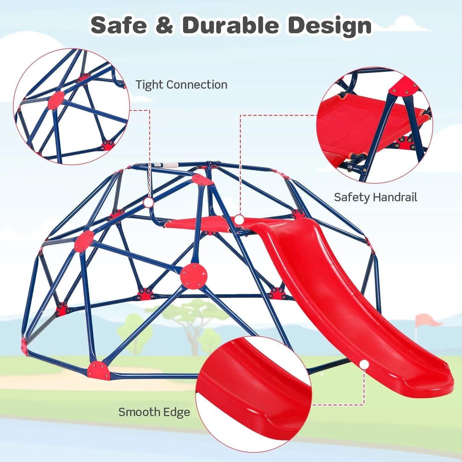Children's XL Rust-resistant Indoor | Outdoor Montessori Climbing Frame Dome with Slide | 3-12 years
