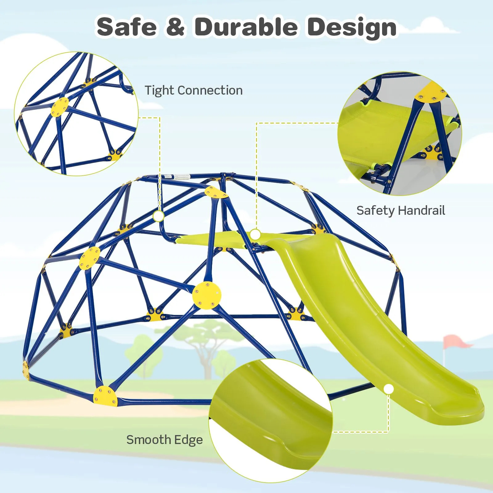 Children's XL Rust-resistant Indoor | Outdoor Montessori Climbing Frame Dome with Slide | 3-12 years