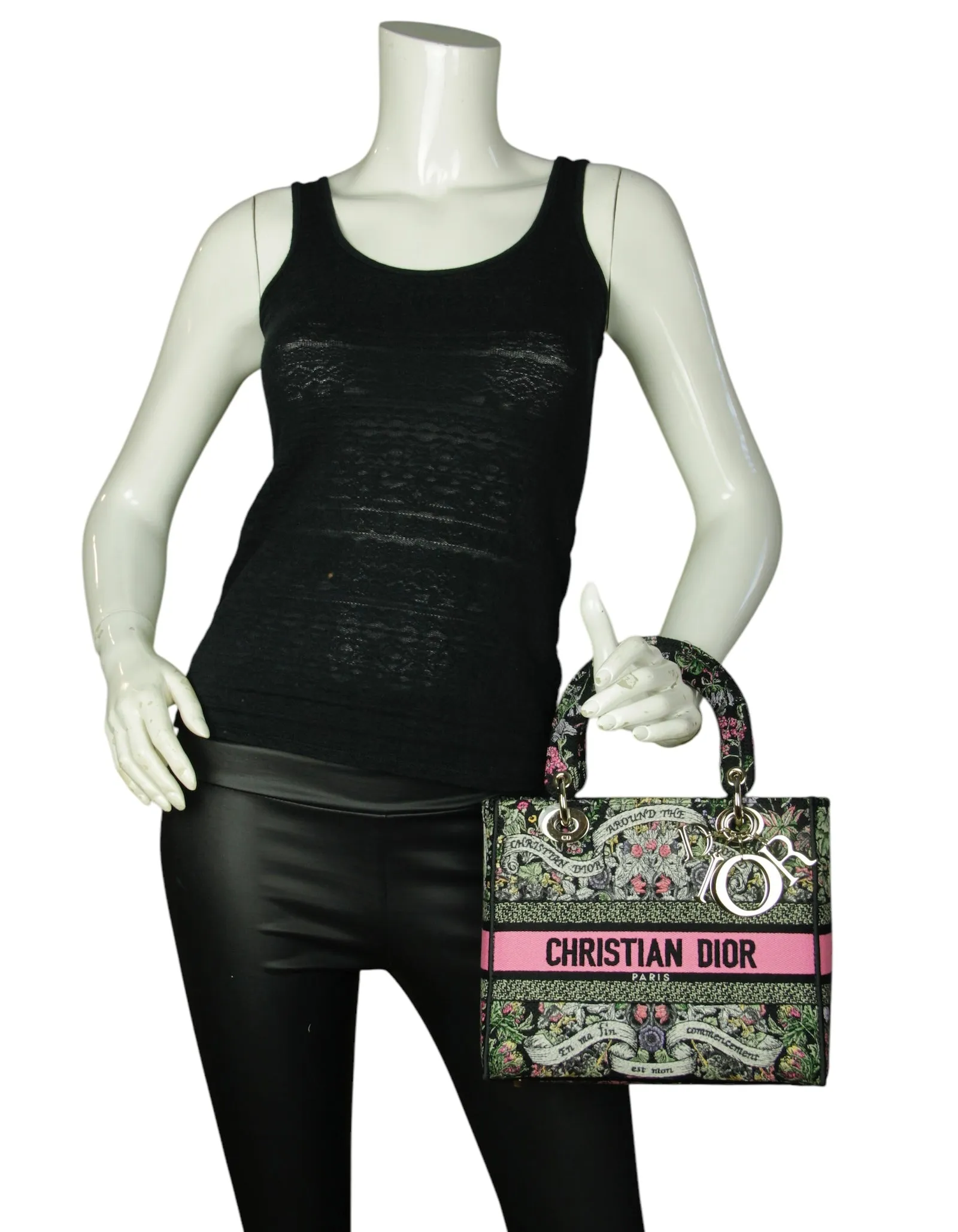 Christian Dior Floral Embroidered Canvas Medium Lady D-Lite